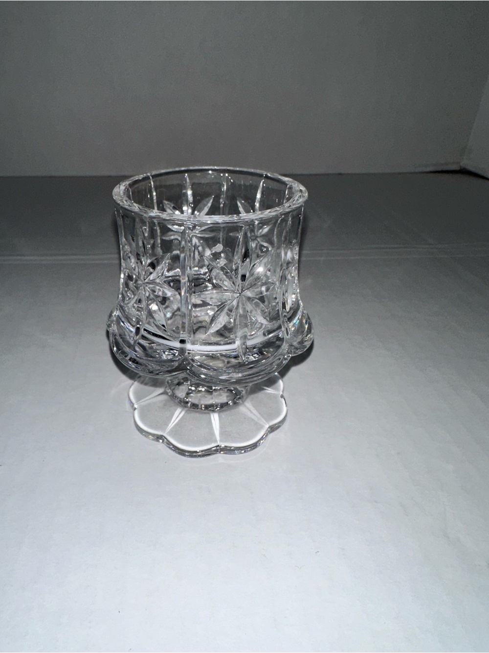 Clear Cut Glass Pedestal Votive - Elegant Starburst Design